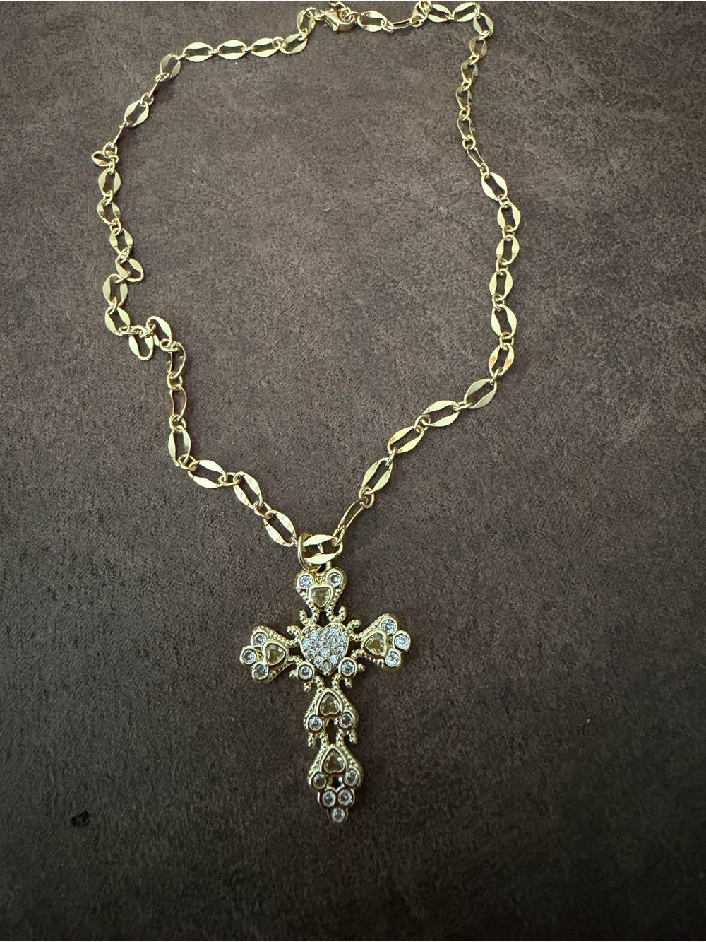 Gold Crystal Cross Pendant Necklace - Women's Elegant Jewelry